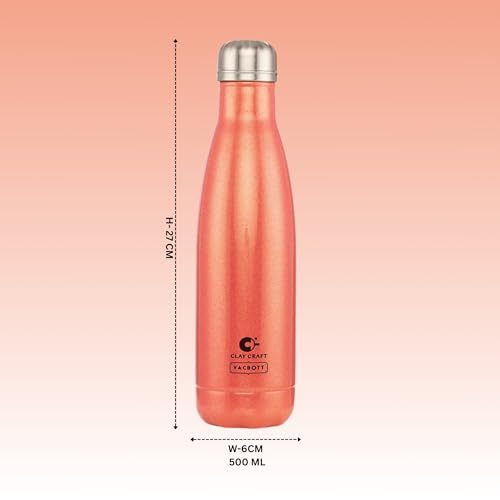 Image of Clay Craft Vacbott Stark Sparkle Double Walled|18 Hours Hot and 24 Hours| Cold Water Bottle Vacuum Insulated Flask Bottle|500 ml, 2 Piece, Water Bottles for School, Home, Gym, Leakproof