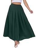 ANRABESS Women A-Line Pleated High Waist Maxi Skirt Full Ankle Length Flowy Swing Elegant Dressy Casual Work Long Skirts Green Large