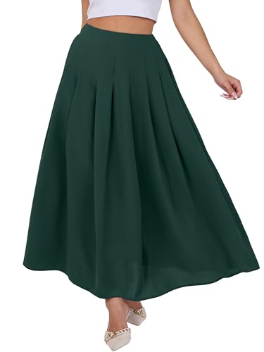 ANRABESS Women A-Line Pleated High Waist Maxi Skirt Full Ankle Length Flowy Swing Elegant Dressy Casual Work Long Skirts Green X-Large
