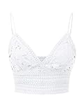 Design by Olivia Women's Textured Open Back Laced V-Neck Crop Top White L