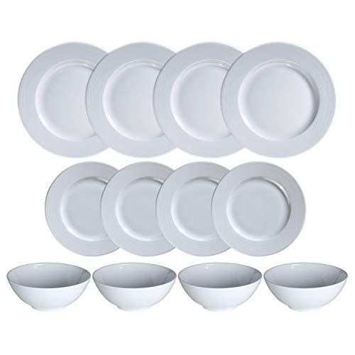 Kahla Nature Dinnerware 12 Piece Porcelain Dinnerware Set - 4 Person Setting - 4 Dinner Plates, 4 Side Plates, 4 Cereal Bowls - White