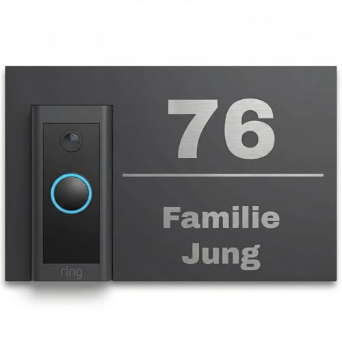 Jung Edelstahl Design Modernes V2A Edelstahl Türschild optimiert für Ring Video Doorbell Wired Klingelschild Haustürschild mit Hausnummer und Namen individuell personalisierbar… (Anthrazit)