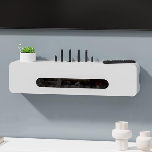 Caja de almacenamiento de enrutador inalámbrico Wi Fi, gabinete de ocultación flotante, estante multimedia, gestión de cables para módem, decoración de dormitorio y sala de estar (blanco, 60 cm)