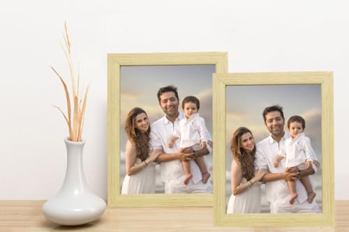 Image of Table stand Photo Frame set of 2 A5 6x8 inch flexiable Glass (acrylic) & synthetic wood customized for Home, Living Room, Study Room & Office Decor wall hanging / tabletop best for gift purposenatural wooden color