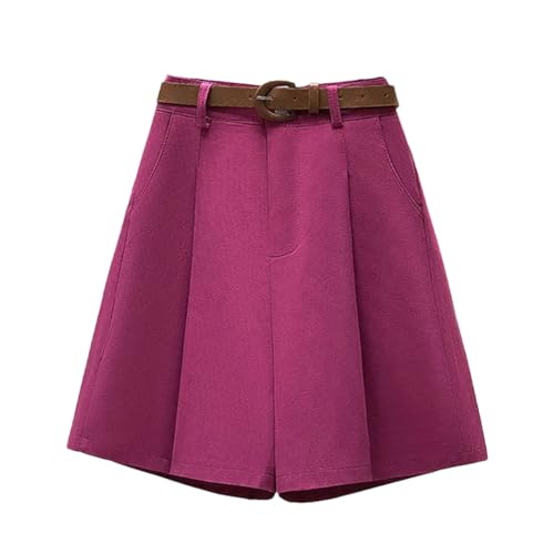 Pantalones cortos plisados de cintura alta y pierna ancha para mujer, delgados, cómodos, hasta la rodilla, para verano, Rojo, S