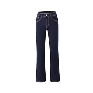 Women’s Straight Leg Stretch Denim Jeans with Pockets (Size L, Available in Sizes) Blue