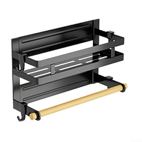 Organizador de especias para refrigerador, estante magnético para especias con ganchos, estante para refrigerador para uso en cocina y baño (negro)
