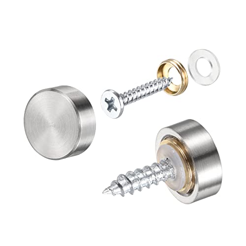 Image of METALLIXITY Mirror Screws (14mm /0.55 inch) 12Pcs, Decorative Cover Cap Nails Brushed - for Sign Advertising Hardware, Construction, Silver Tone