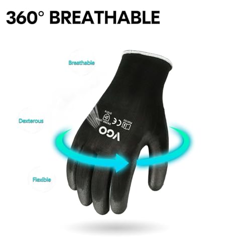 Image of Vgo... 15-Pairs Safety Work Gloves, Gardening Gloves, Polyurethane Coated, Dipping Gloves, Latex Free (Size XL, Black, PU2103)