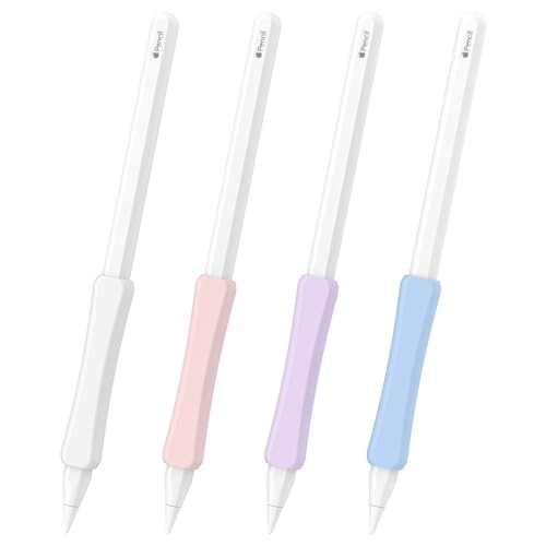 Image of 4 Pack Silicone Grip Compatible with Apple Pencil 2nd Generation, Apple Pencil USB-C & Apple Pencil Pro Ergonomic iPencil Grip (White /Purple /Pink /Blue)