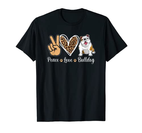 Peace Love Bulldog Francés Perro Cachorro Amante Leopardo Corazón Camiseta