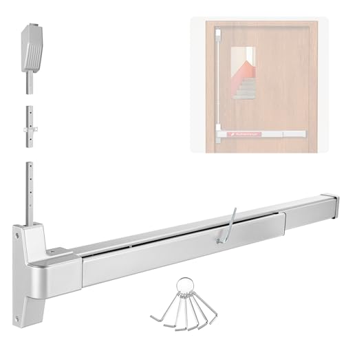 IRONWALLS Surface Vertical Rod Exit Device 32in Commercial Door Push Bar Panic Device with Single Point Top Latching Stainless Steel Emergency Exit Panic Bar for 32-48 (W) 6.7ft-8.1ft (H) Doors