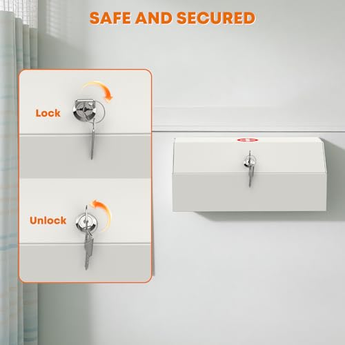 Image of Locking Medicine Cabinet - Wall Mount Steel First Aid Storage Box with Key Lock, Secure Medicine Organizer for Home, Office, Clinic, 12.25 inch W x 5.25 inch D x 5.5 inch H