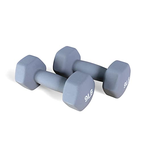 Signature Fitness Set Of 2 Neoprene Dumbbell Hand Weights, Anti-Slip, Anti-Roll, Hex Shape Colorful ((9-Pound Pair)) #TOP2