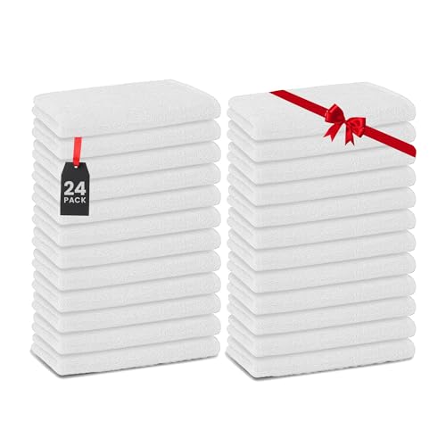 Mejores review On-line Paquete de baño economico - cinco favoritos. 32 Generic - Paquete de 24 toallas de mano blancas de 15 x 25 pulgadas, toallas de salón para estilista, toalla de mano hilada en anillo con máxima suavidad y absorción.