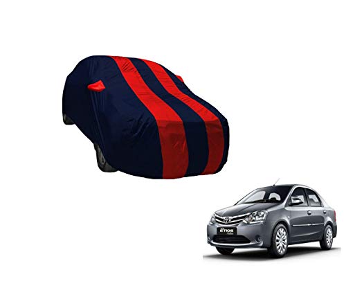 Image of Auto Hub Car Cover Compatible with Etios with Weather Proof, Mirror Pocket, Triple Stitched, Etios Car Cover- Navy-Red