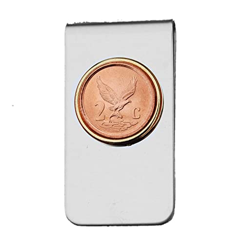 1996 South Africa 2 Cents BU Uncirculated Coin Stainless Steel Gold Silver Two Tone Money Clip New - Eagle with Fish in Talons