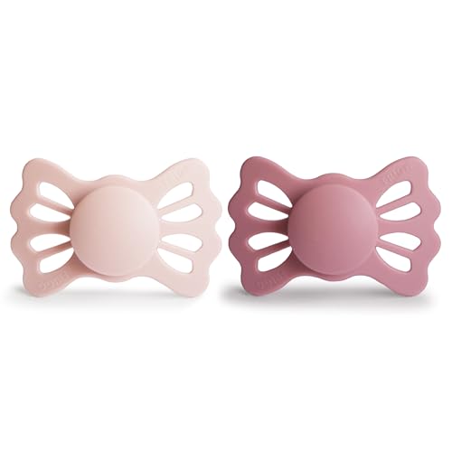 Image of FRIGG Lucky Symmetrical SilkySoft Silicone Baby Pacifier | Made in Denmark | BPA-Free (Blush /Cedar, 6-18 Months)