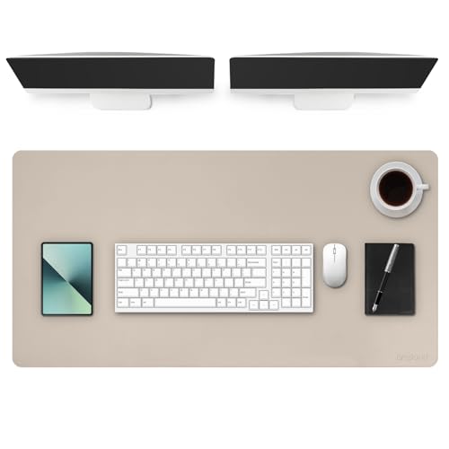 Image of AROPANA Anti-Slip Extended Mouse Pad | PU Vegan Leather Desk Mat | Large Computer Desk Protector Pad with Suede Base for Keyboard, Laptop, Office & Home (120x60CM, White)