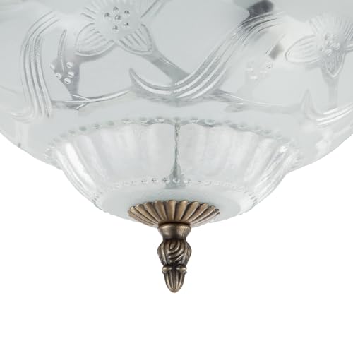 Happy Homewares Traditional and Classic Antique Brass and Floral Glass Flush Ceiling Light