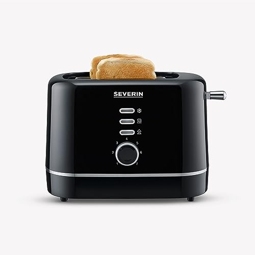 Image of SEVERIN Automatik-Toaster, kleiner Toaster fur 2 Scheiben, hochwertiger schwarzer Toaster zum Toasten, Auftauen und Erwarmen, 850 W, schwarz, AT 4321