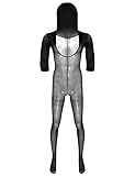 iixpin Herren Ouvert-Body Nylon Overall Fischernetz Strumpfhosen Transparent Dessous Einteiler Jumpsuit Ganzkörper Anzug Schlafanzug Clubwear Schwarz A One Size
