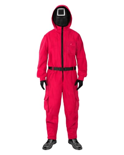 Funidelia Disfraz Oficial El Juego del Calamar Netflix para Hombre y Mujer con máscara cuadrado, Mono Squid Game para Adulto, Disfraces de Carnaval, Halloween y Fiestas – Talla L - XL