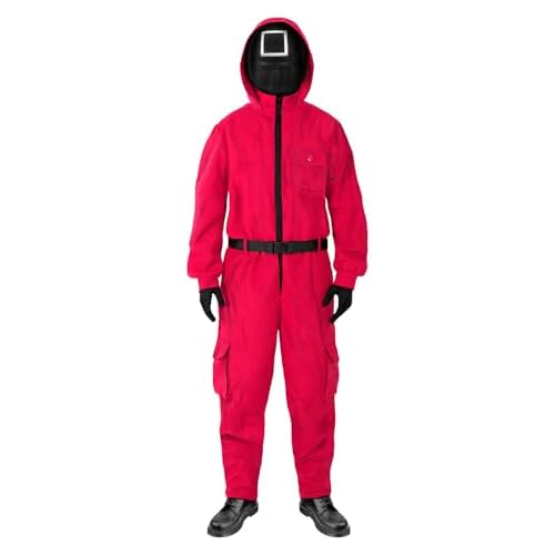 Funidelia Disfraz Oficial El Juego del Calamar Netflix para Hombre y Mujer con máscara cuadrado, Mono Squid Game para Adulto, Disfraces de Carnaval, Halloween y Fiestas – Talla L - XL