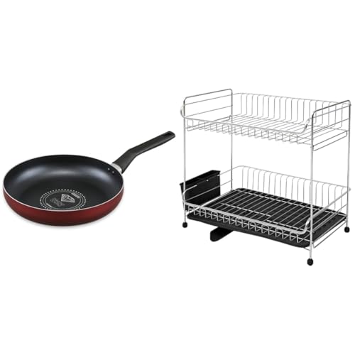 【お得なセット】アイリスオーヤマ フライパン 28cm IH・ガス火両用 ダイヤモンドコートフライパン こびりつきにくく丈夫で長持ち コーティングの耐久性UP お手入れ簡単 ワインレッド VDI-F28+水切りラック 突っ張り一人暮らし 水切り かご シン
