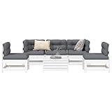 YNGBHFNOP Salon de Jardin 6 Places en Bois de Pin Massif Blanc, Ensemble Modulaire avec 2 Fauteuils d'angle, 3 Bancs et Table Basse, Meuble d'Extérieur Durable pour Terrasse Jardin Patio
