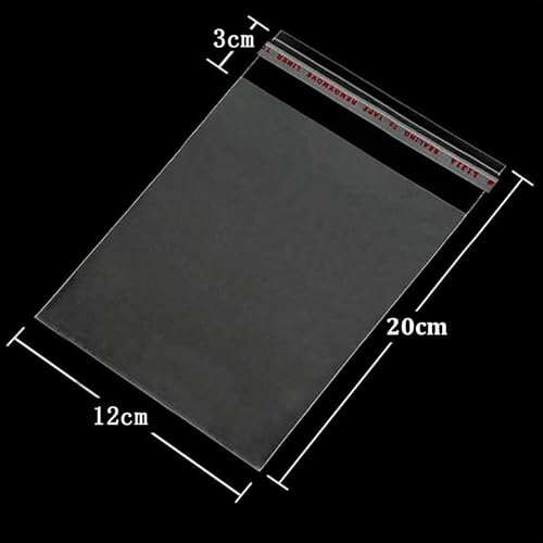 RUBY Lot de 200 sachets transparents en cellophane plastique avec fermeture adhésive 12 x 20 cm – vue 2