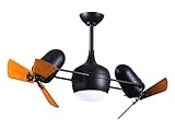 Matthews DGLK-BK-WD Dagny LK Damp Rated 41' Dual Motor 360° Rotational LED Ceiling Fan with Light & Remote, Solid Wood Blades, Matte Black with Mahogany Tone