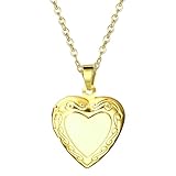 Cupimatch Women Personalized Photo Necklace: Heart Locket with Picture Inside, Stainless Steel Custom Jewelry Gift (Gold)