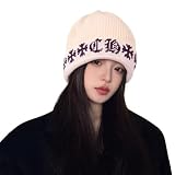 [AOIIWER] ニット帽 レディース メンズ 秋 冬 防寒 防風 厚手 【極厚毛糸で断熱&保温】 伸縮性 暖かい 肌に優しい 抗菌防臭 防寒ニット帽 リブ編み 文字ジャカード おしゃれ 小顔効果 帽子 無地 黒 通学 通勤 フリーサイズ 男女兼用 (ホワイト)
