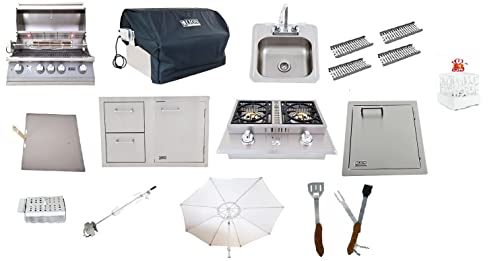 Ams Fireplace Lion Bbq Package Gas Grill 32"| Double Side Burner, Door Drawer Combo| Vertical Door, Sink With Faucet And Accessories | (Natural Gas) | Free Table-Top Bio Ethanol Fire Pit. #TOP14