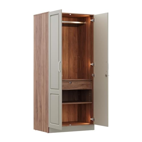 Image of Wakefit Wardrobe for Bedroom | 3 Yr Warranty | Cupboard for Bedroom, Almirah, Wooden Wardrobe, Comes with LED light, Multi-Shelves, Drawer & Hanger, Density:680-750 kg /m, Free Installation(Tyrian-CB)