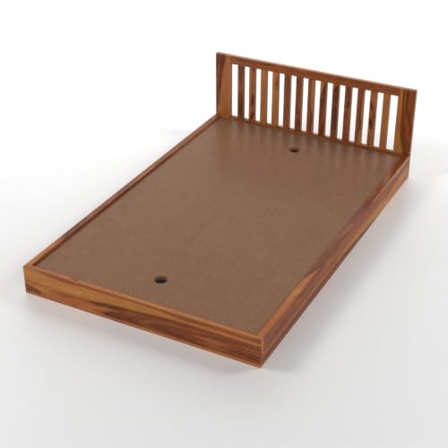 Image of Solid Sheesham Wood Single Bed Without Storage for Bedroom | Single Size Wooden Cot with Vertical Slatted Headboard & Low Footboard | Modern Platform Divan Bed (Honey Finish)