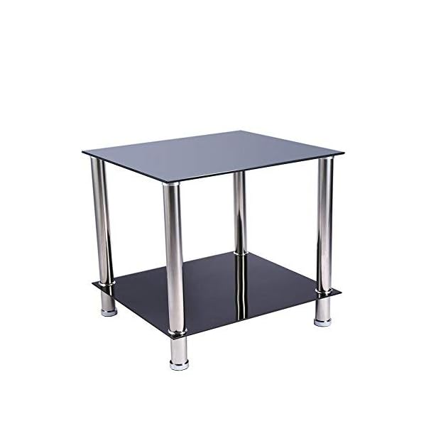 Yosoo 2 Tier End Table Coffee Table Side Table Display Stand or Lamp Table with Tempered Glass Shelves and Chrome Leg, 20''x18''x18'', Black - Image 7