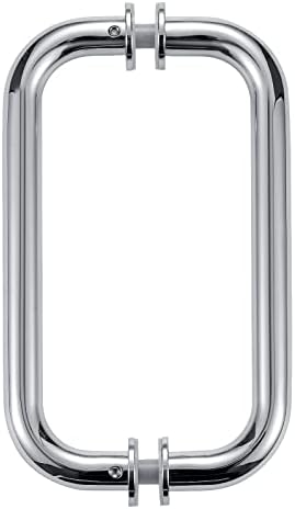 Ranbo Hardware 8" Back to Back Commercial Grade-304 Stainless Steel Push Pull Door Handle Compatible with 1/4" to 1/2" Thickness Glass Door for Frameless Shower Doors,Polished Chrome Finish