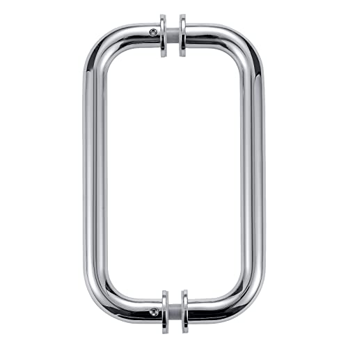 Ranbo Hardware 8" Back To Back Commercial Grade-304 Stainless Steel Push Pull Door Handle Compatible With 1/4" To 1/2" Thickness Glass Door For Frameless Shower Doors,Polished Chrome Finish #TOP6