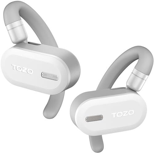TOZO O2 True Open Ear Wireless Headphones Lightweight with Multi-Angle Adjustment, Bluetooth 5.3 Earbuds with Dual-Axis Design for Long-Lasting Comfort, Crystal-Clear Calls for Driving, White
