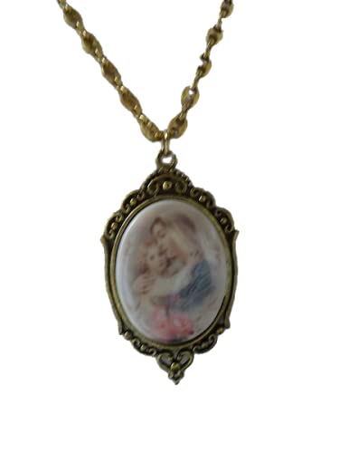 Pendentif camée porcelaine Vierge à l'Enfant idée cadeau baptême