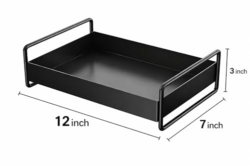 Image of Mate Black Metal Tray Serving Tray - Rectangular Tray with Handles for Kitchen, Dining, Coffee Table & Home Decor - Tea Snacks Breakfast Tray (Z Black)