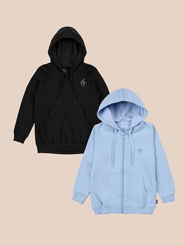Image of KiddoPanti Boys Solid Cotton Full Sleeve Zip-Up Front Open Hooded Sweatshirt