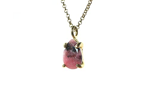 Collier en cristal de rhodonite fait main : un bijou poire rose unique