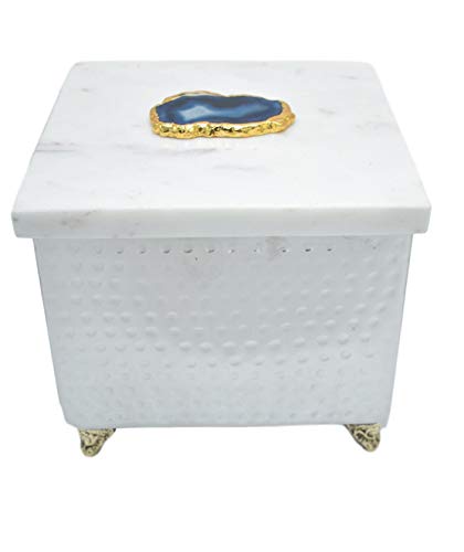 Nature's Decorations Gemstone Steel Jewelry Box with Sliced Agate Marble