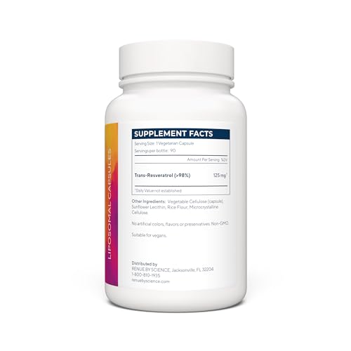 Renue By Science Resveratrol | High Strength Liposomal Resveratrol Supplement | 90 Trans Resveratrol Capsules - 125mg Reservatrol per Serving | Non-GMO | Made in The USA Third-Party Tested