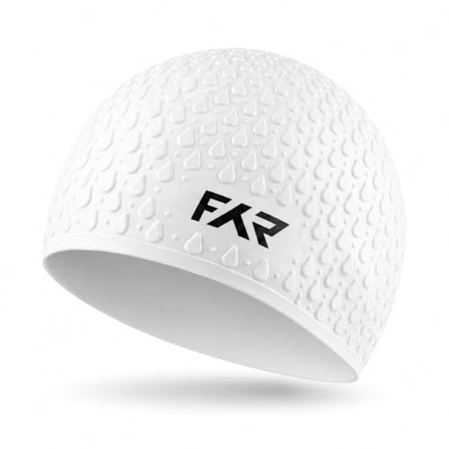 Image of Swimming Cap for Men, Women & Kids 6-14 Boys Girls |100% Silicone Swim Cap for Long Hair| Indian Head Size Cap Comfort (Pearl White, Embossed)