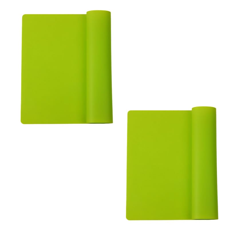2PCS Silicone Dinner Mat Green Non-slip Silicone Placemats Heat Resistant Kitchen Table Mat,400MM*300MM*0.75MM