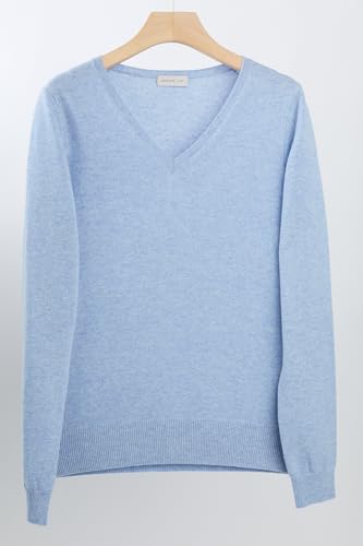 Image of JENNIE LIU Women's 100% Pure Cashmere Long Sleeve Pullover V Neck Sweater
